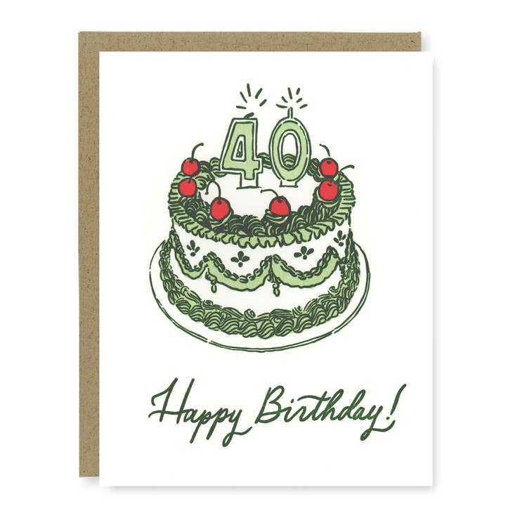 40th Birthday Cake Card | Letterpress Birthday Card for wholesale by Kindred Letterpress