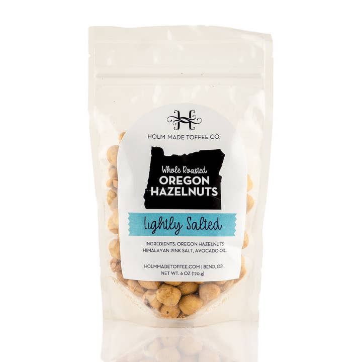 Noisettes entières de l'Oregon grillées - Légèrement salées pour la vente par Holm Made Toffee Co.
