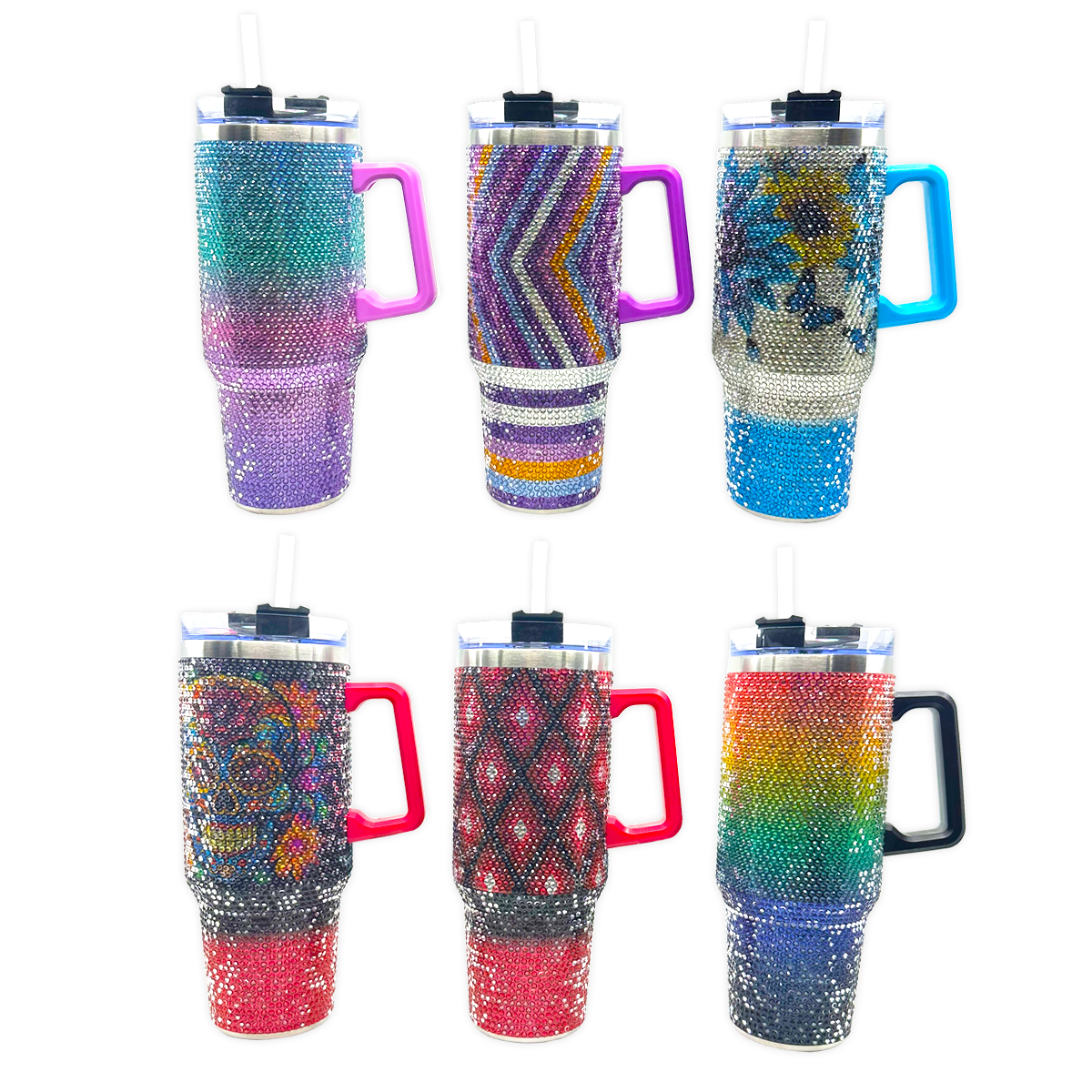 Novelty Brands - Wholesale Insulated Mug/Tumbler - Insulated 40oz Rhinestone Cup with Straw - 6/Display2