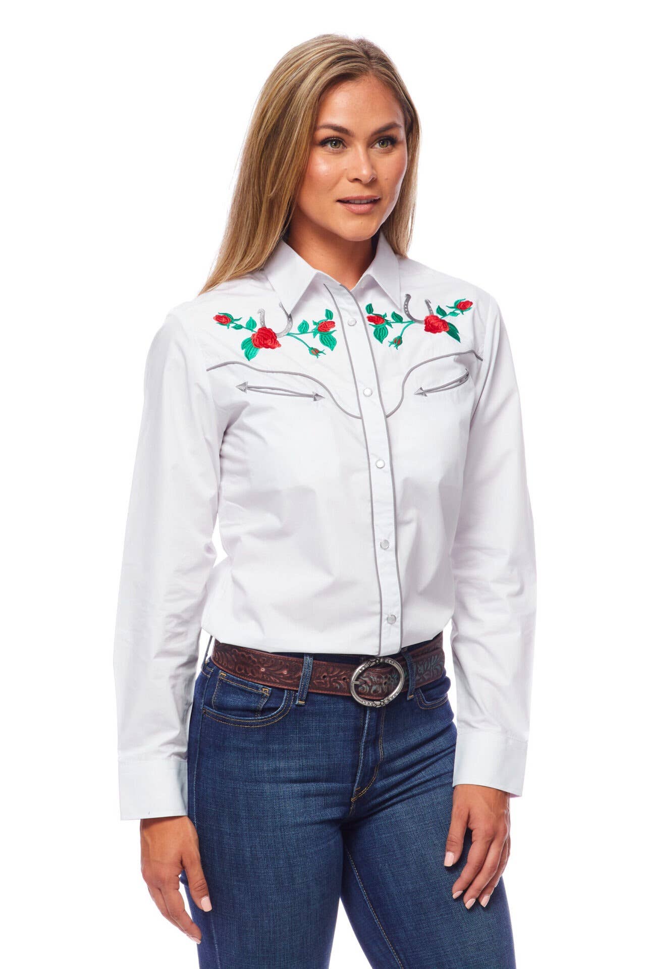 Rodeo Clothing - Vente Chemise à col boutonné – femme - Robe brodée à manches longues d'inspiration western pour femmes2