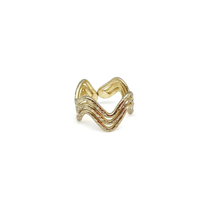 Gold Plated Adjustable Ring - Three Wavy Lines for wholesale by Anju Jewelry