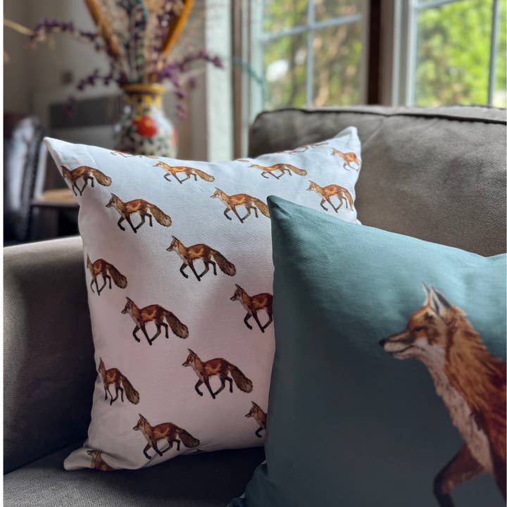 Goose and Willow - Wholesale Throw/Decorative Pillow - Throw Pillow - Fox Repeat on Linen Cotton