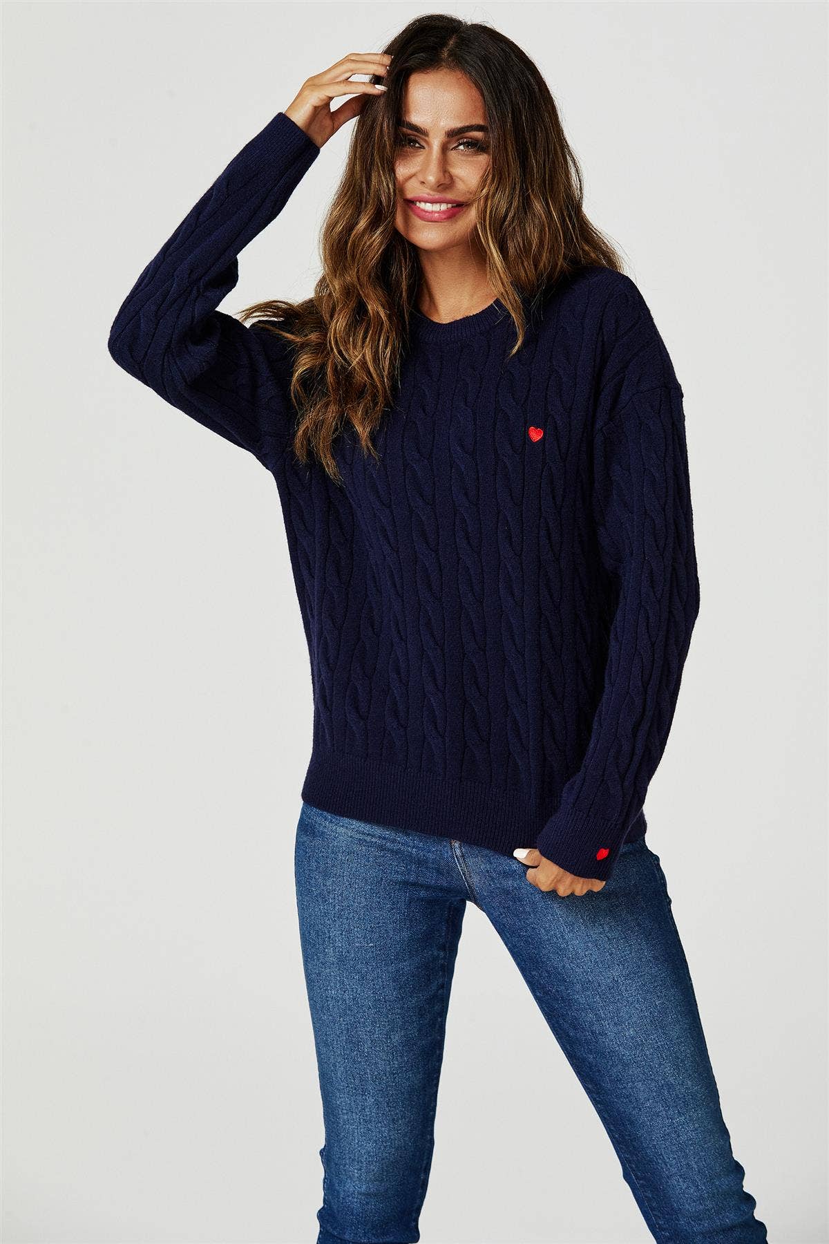 FS Collection (Germany) - Wholesale Knit Sweater - Women's - Heart Embroidery Jumper Top In Navy2