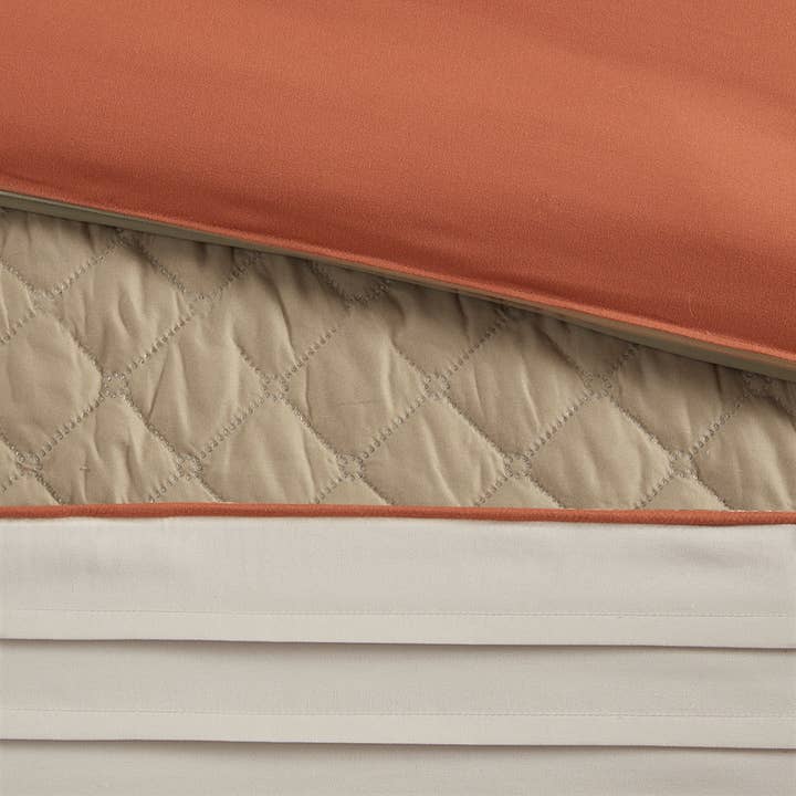 Olliix - Wholesale Bedding Set - 7 Piece Color Block Stripe Microfiber Comforter Set, Spice4