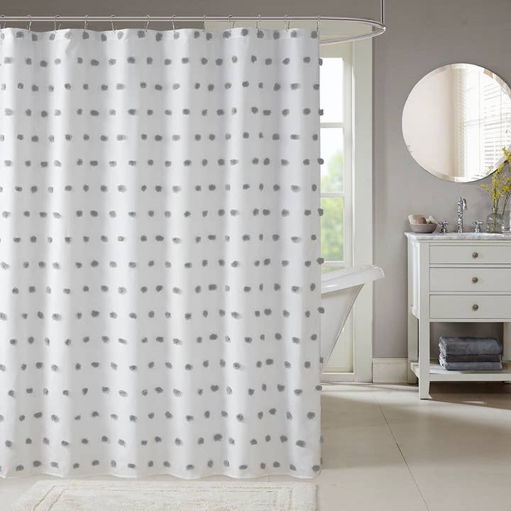 Pom Pom Shower Curtain, Grey for wholesale by Olliix