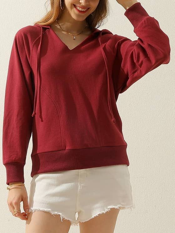 V Neck Cotton Hooide Sweatshirt for wholesale by Rosa Clothing