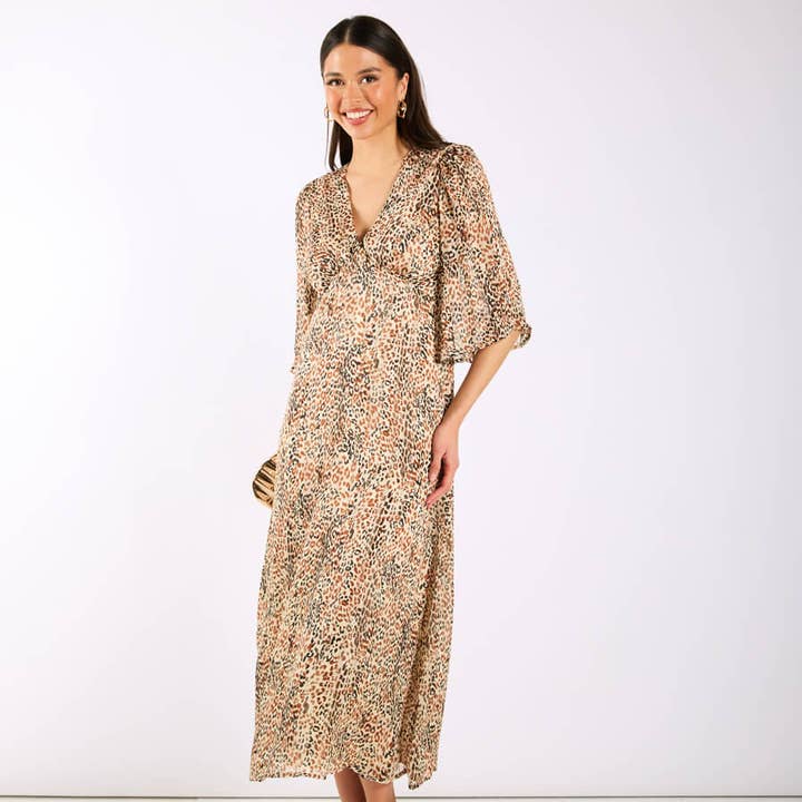 Leopardenmuster-Schimmer-Midikleid für den Großhandel von Needs No Label