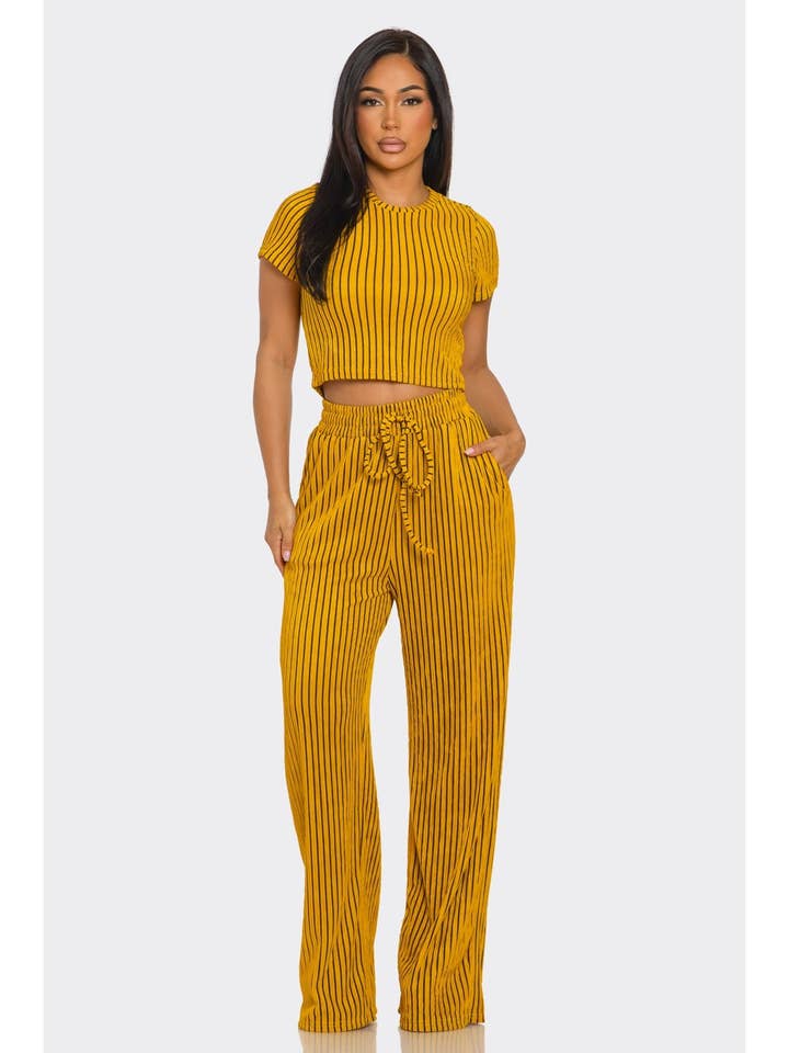 2pc Striped Crinkle Pants Set Striped for wholesale by FashionShowcase