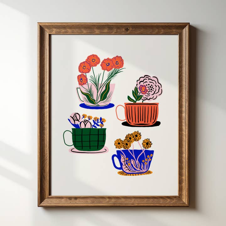 "Floral Tea Cups" Impression d'art Giclée 8" x 10" pour la vente par Tara Reed