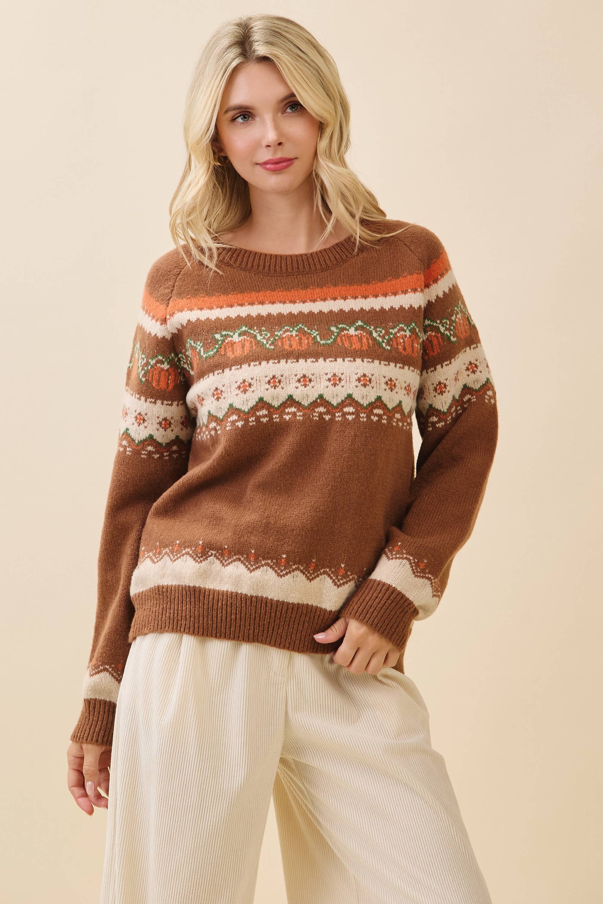 Marron Multi Pull Tricot Citrouille d'Automne OT52161 en vente sur Faire2