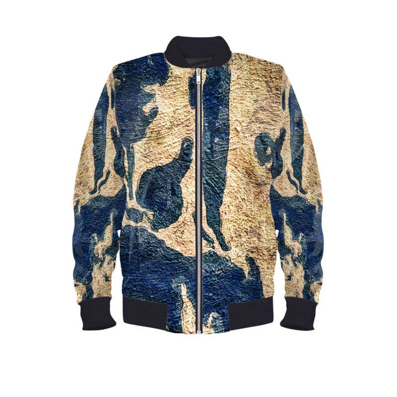 Lady Barbara Pinson Artist - Wholesale Bomber Jacket - Women's - "Abstract Blue Gold" Lady B Bomber Jacket0