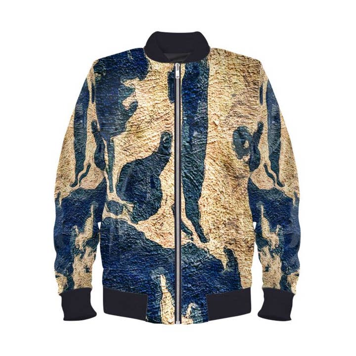 Lady Barbara Pinson Artist - Wholesale Bomber Jacket - Women's - "Abstract Blue Gold" Lady B Bomber Jacket0