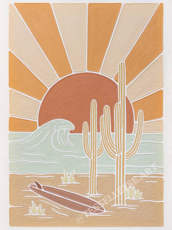 “DESERT SWELL” – TUSCAN SUNSET Art Print for wholesale by Tess Elleese Art & Creative