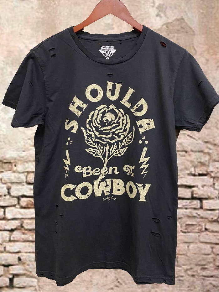 Shoulda Been A Cowboy Distressed T-shirt for wholesale by Country Deep Apparel