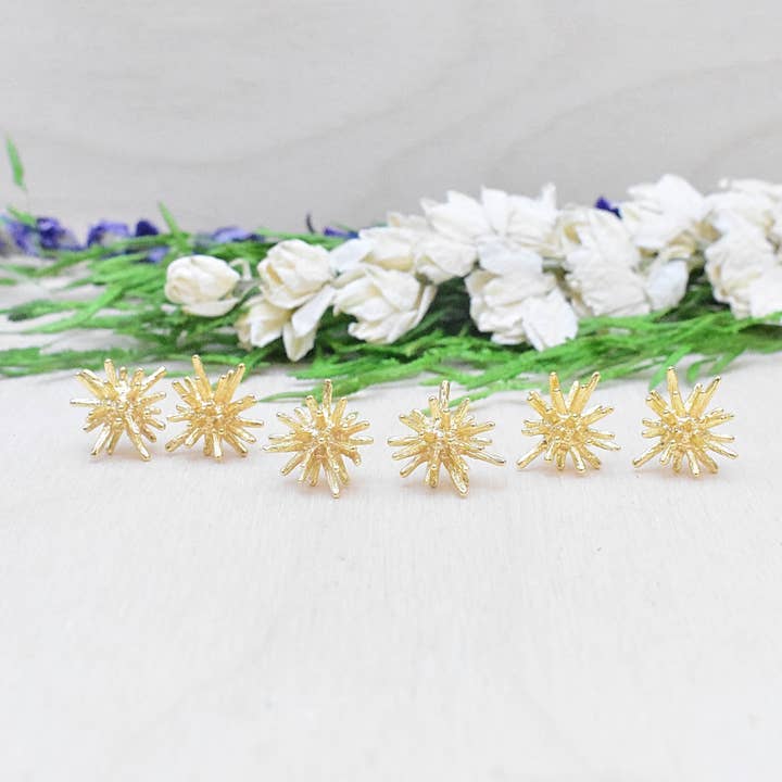 Ewelina Pas Jewelry - Vente Clous d'oreille - Boucles d'oreilles à tige d'oursin doré 13 mm