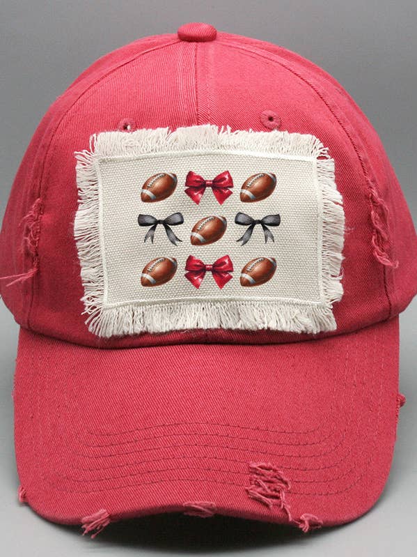 Game Day Fall Football Black Red Bows Patch Hat 159225 for wholesale by Cali Boutique Wholesale