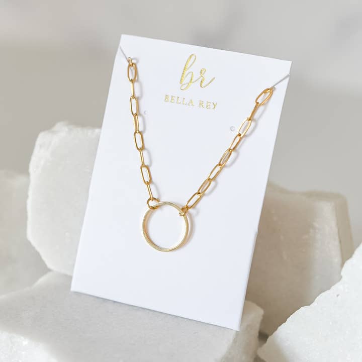 Rhodes paperclip necklace | circle charm |18k gold plated for wholesale by Bella Rey jewelry