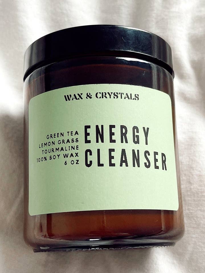 Green Tea and Lemongrass Scented Energy Cleanser Candle 6.7 for wholesale by Wax and Crystals