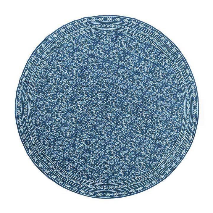 Indigo Dabu Paisley Block Print Cotton Round Tablecloth for wholesale by SERRV International