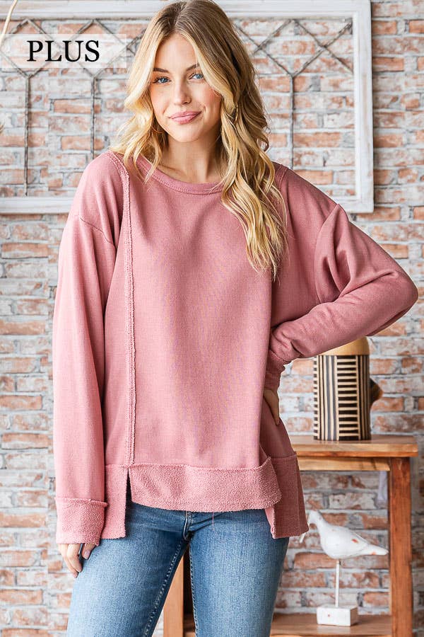 7th Ray - Wholesale Knit Top - Women's - [PLUS SIZE] Cotton Blend Raw Edge Hi Low detail Top  T5276XL12