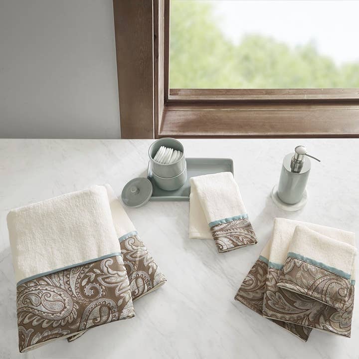 Olliix - Wholesale Towel Set - Embroidered Paisley 6-Piece Bath Towel Set, Brown