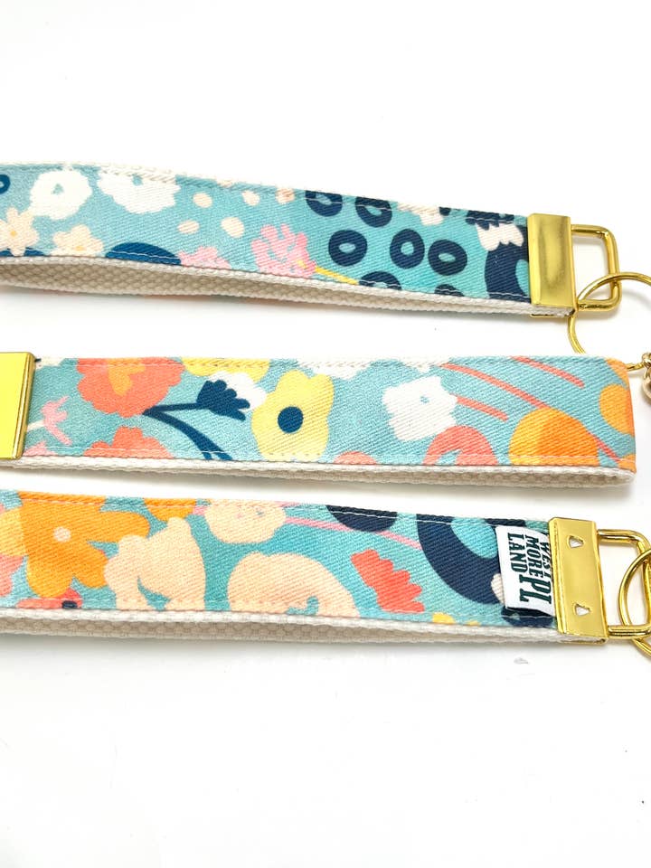 Key Fob Wristlet - Blue Modern Wildflowers for wholesale by Westmoreland Place