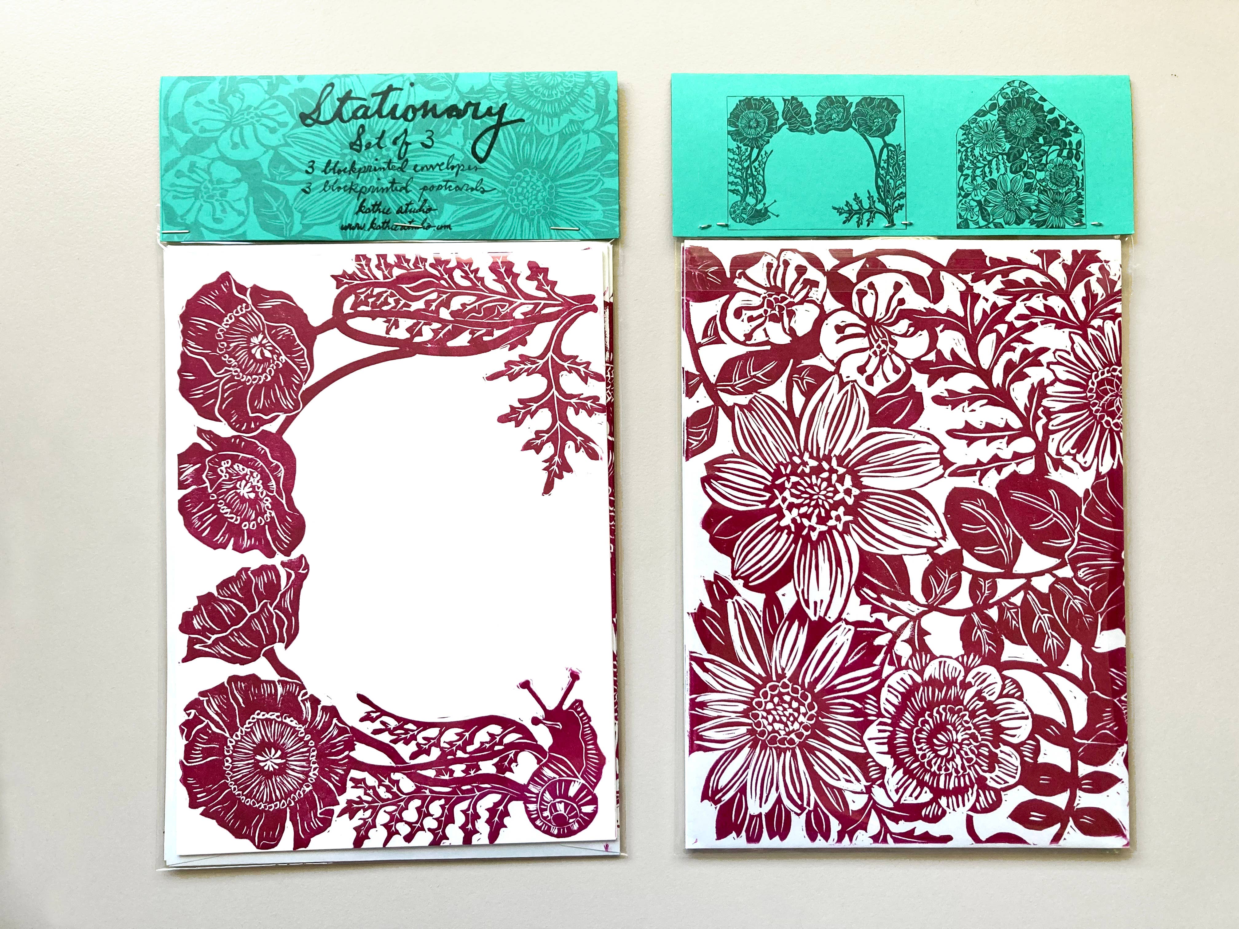 Kathie Studio - Wholesale Stationery/Notecard Set - Poppy Envelope and Postcard Stationery Set of 38