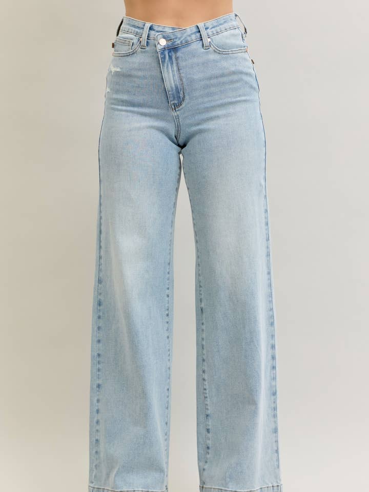 HW Retro Wide Criss-Cross WB Mild Destroy for wholesale by Judy Blue Jeans