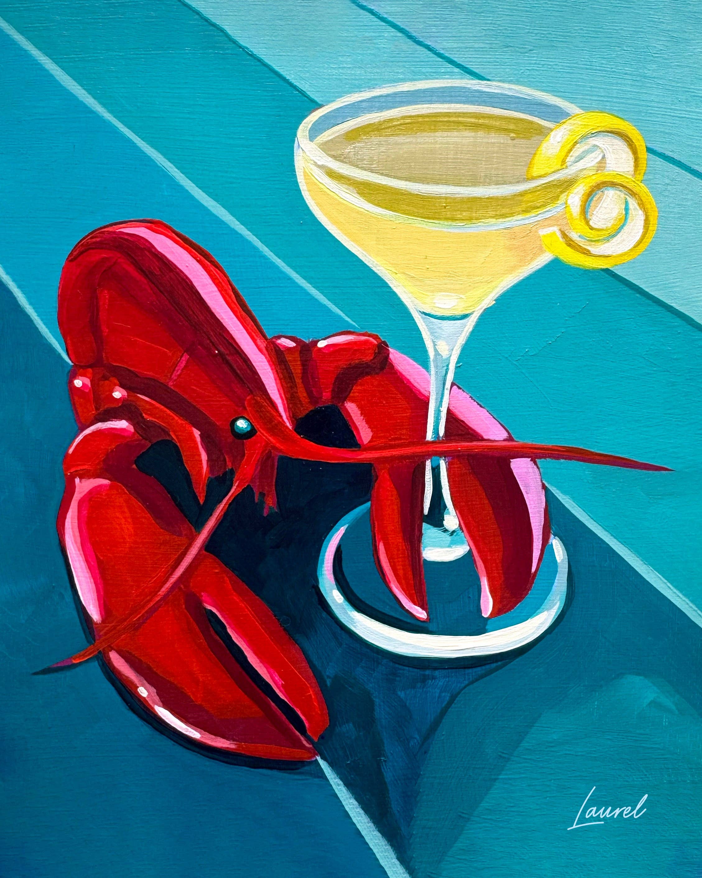 Laurel Greenfield Art – Engroshandel Kunsttryk – Hummer og Lemondrop Martini Kunsttryk - New England Seafood Gave1