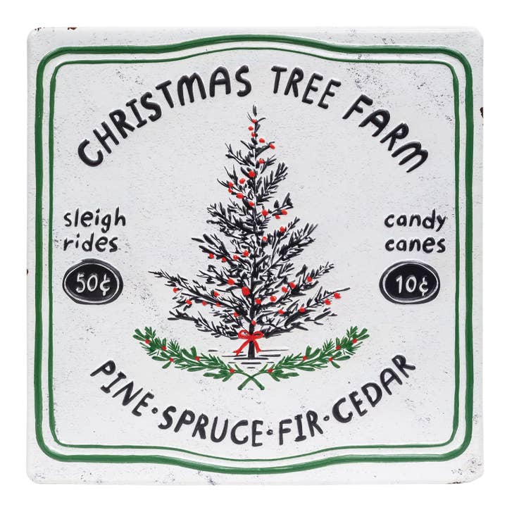 Christmas Tree Farm Distressed Metal Sign for wholesale by The Hearthside Collection