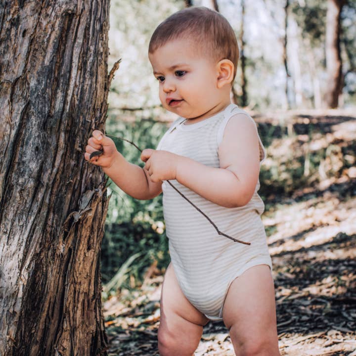 Fibre for Good - Wholesale Bodysuit (non-footed) – Baby - Undyed Organic Cotton Jersey Stripe Body suit7