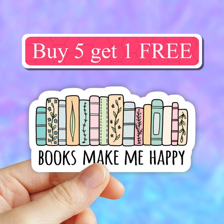 Autocollant « Books make me happy », autocollant pour livre de fleurs, lecture pour la vente par Neya Sticker Shop