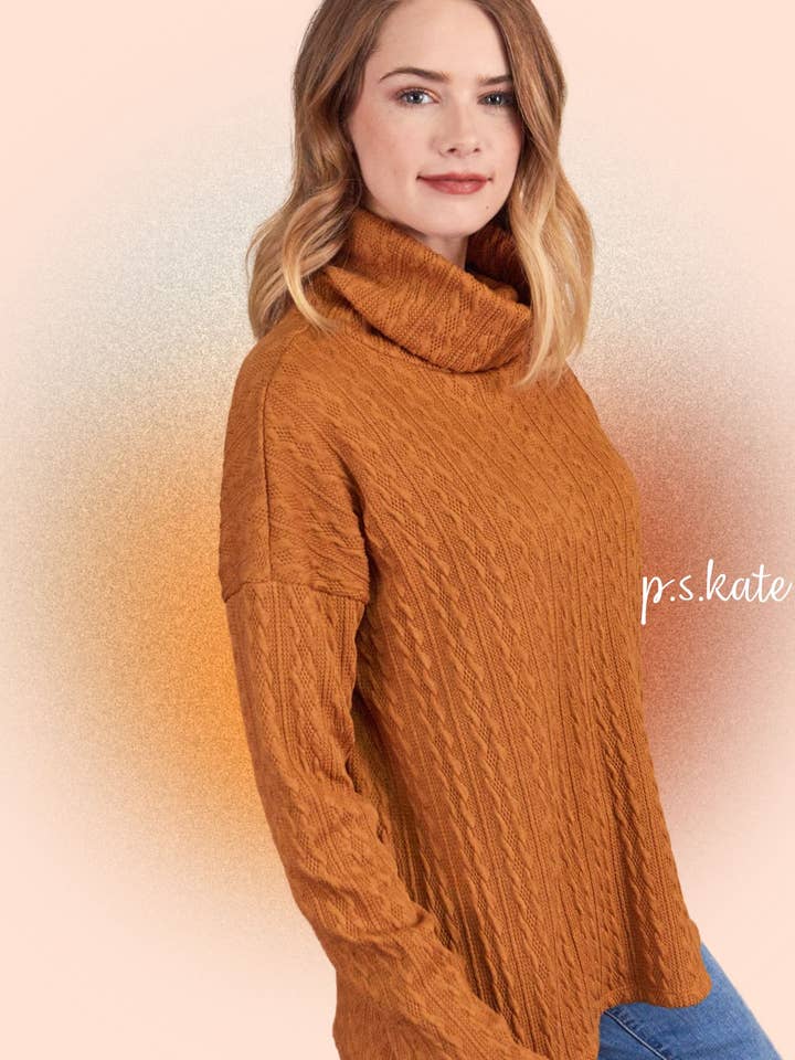 top de manga larga con cuello de tortuga texturizado para venta al por mayor de P.S Kate