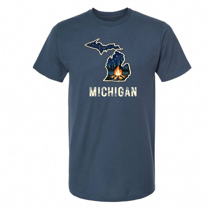 T-shirt: Mappa del Michigan Falò per la vendita all'ingrosso da parte di My State Designs