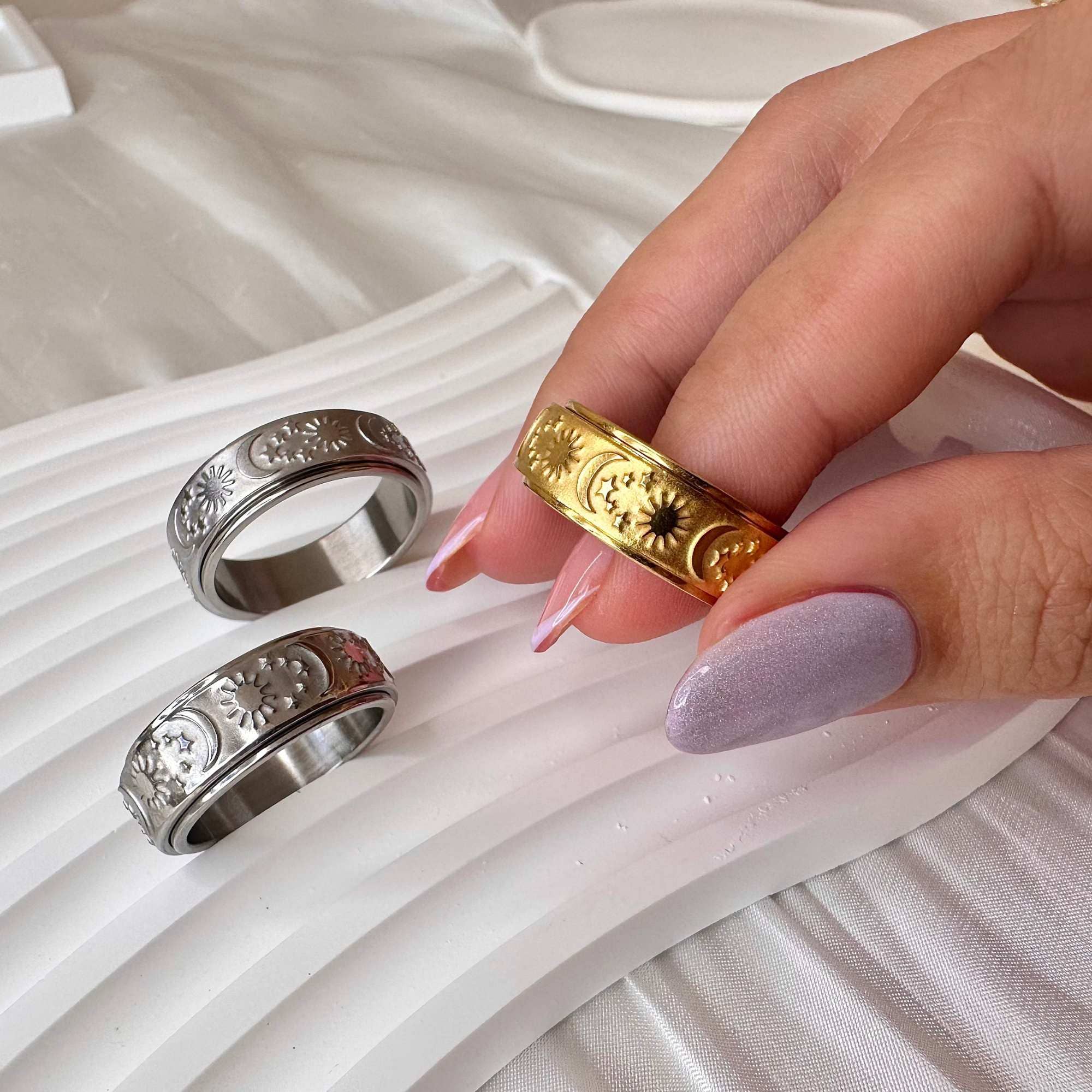 LilAryenne | Jewelry & Suncatchers - Wholesale Band/Stacked Ring - Celestial Fidget Ring - Spinner Stainless Steel Gift2