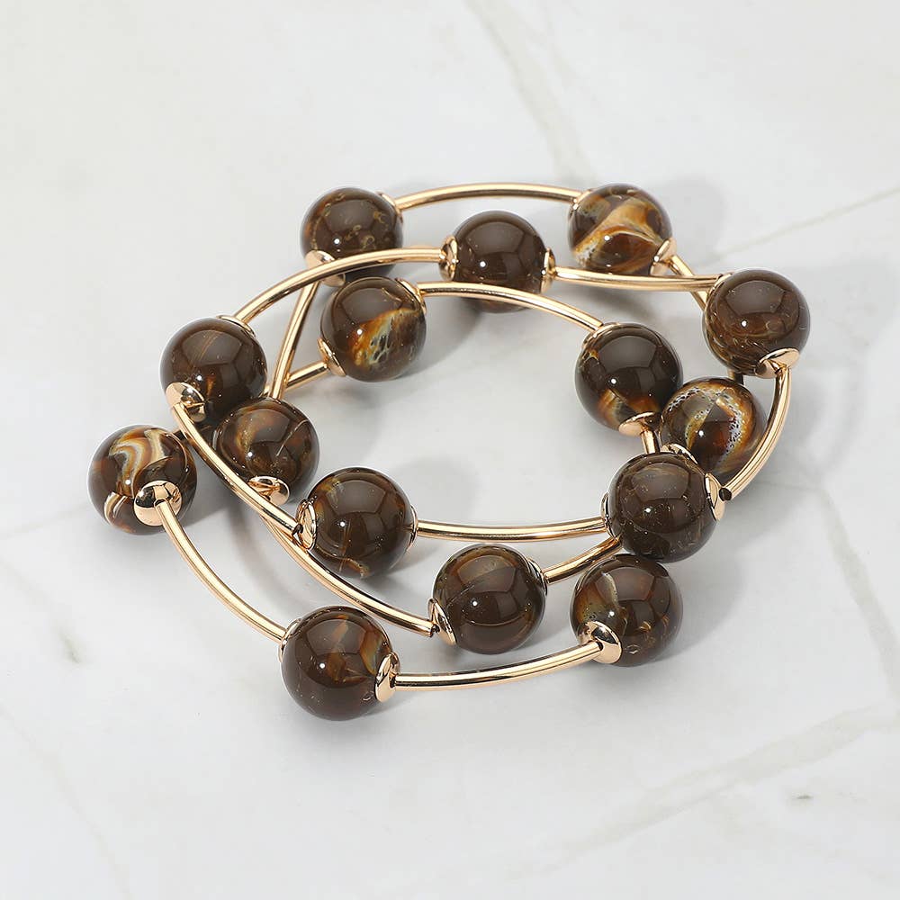 Sensibling Corp. - Wholesale Jewelry Set - 3PCS - Round Ball Wire Beaded Stretch Multi Layered Bracelets4