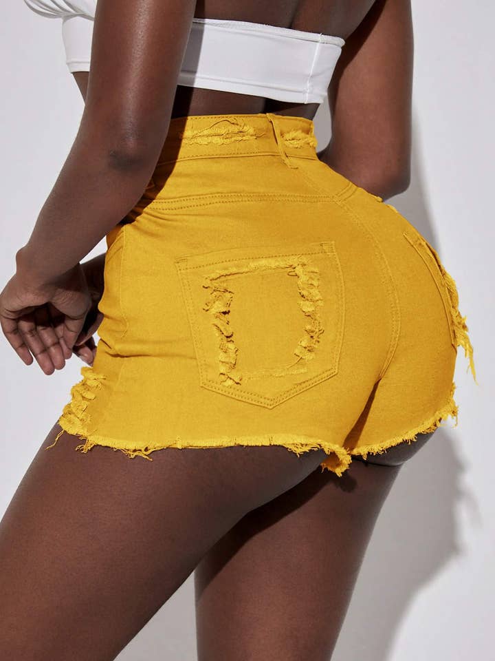 sxy high waist ripped raw hem denim shorts for wholesale by Queen Fashion