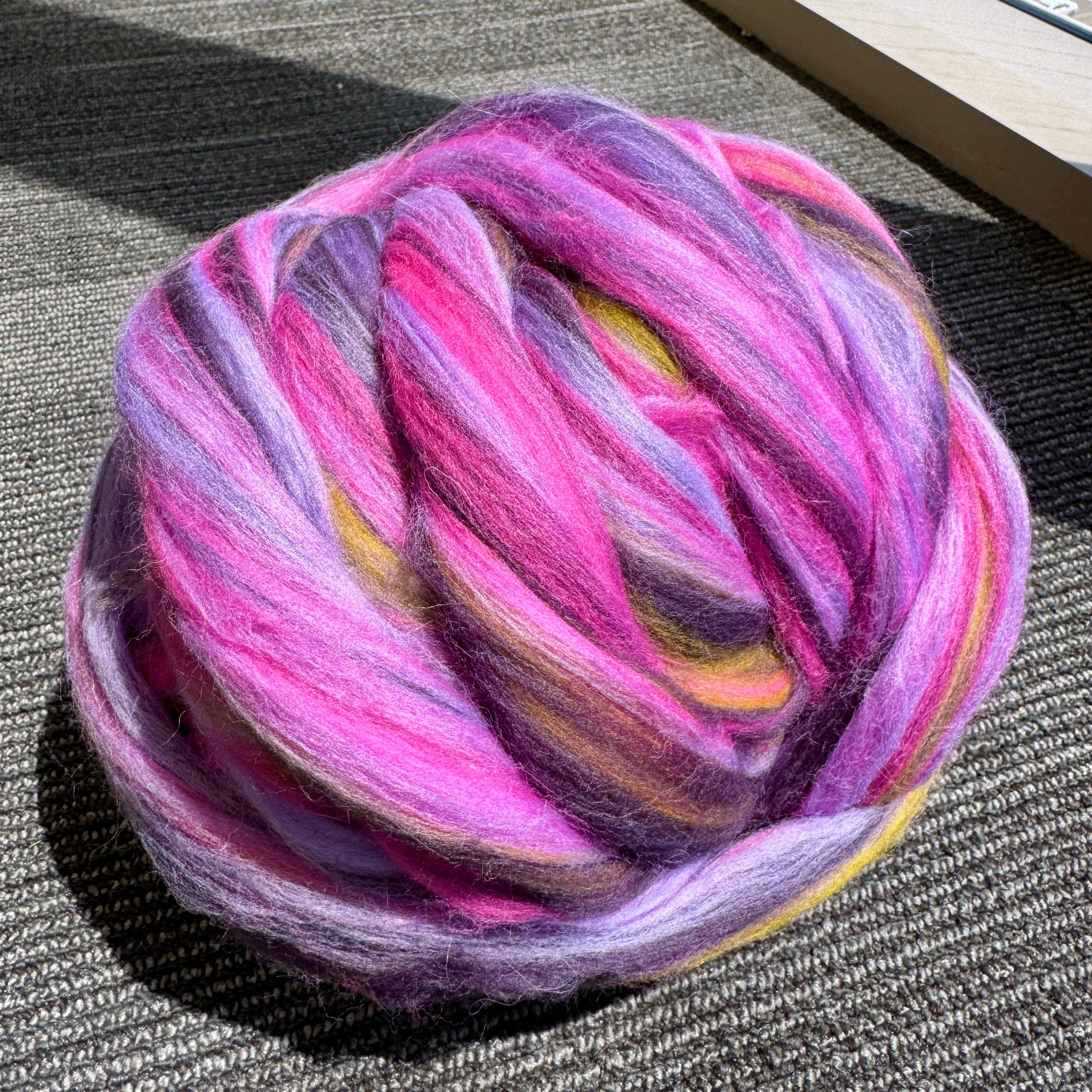 Multicolor COLOR BLENDS MERINO WOOL ROVING FIBERS A6 Boysenberry for wholesale on Faire0