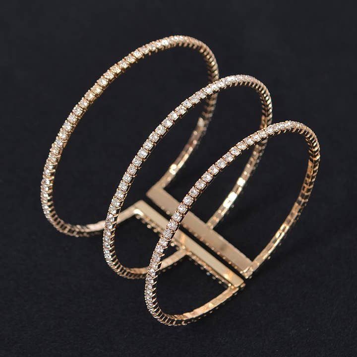 3AM BY H&D ACCESSORIES - Wholesale Cuff Bracelet - Glittering Rhinestone Open Cuff Bracelet0