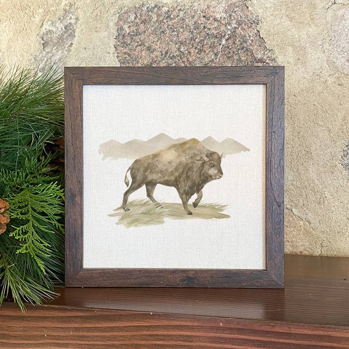 Watercolor Bison Scene - Framed Sign for wholesale by North & Pine