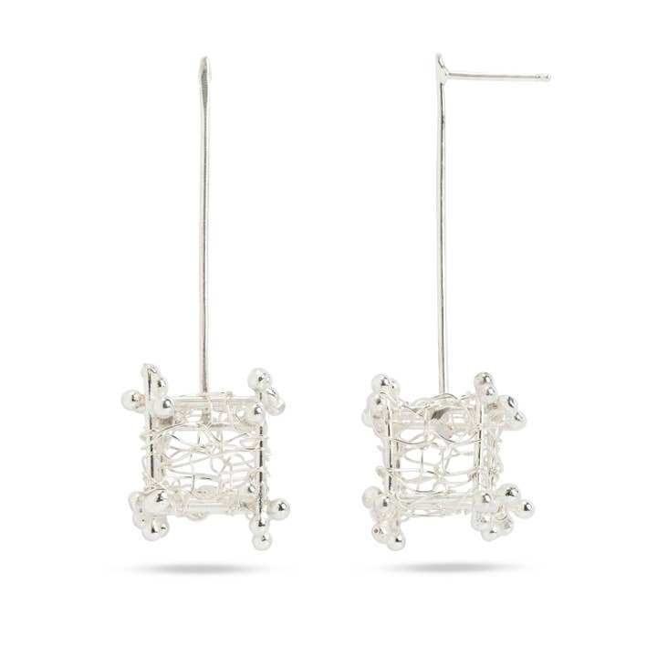 Crocheted Cube Earrings for wholesale by Uncommon Threads Studio