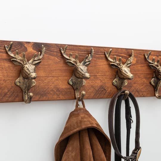 Chunky Wooden Coat Hanger / Deer Hangers / Hallway / Antique / Cast Iron Wall Decor / Stag for wholesale by Timbit Wood Design