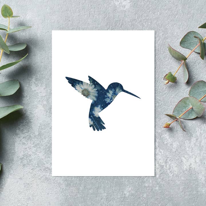 Floral Hummingbird Card: Pressed Botanicals, Nature Inspired for wholesale by The Sun's Recipe