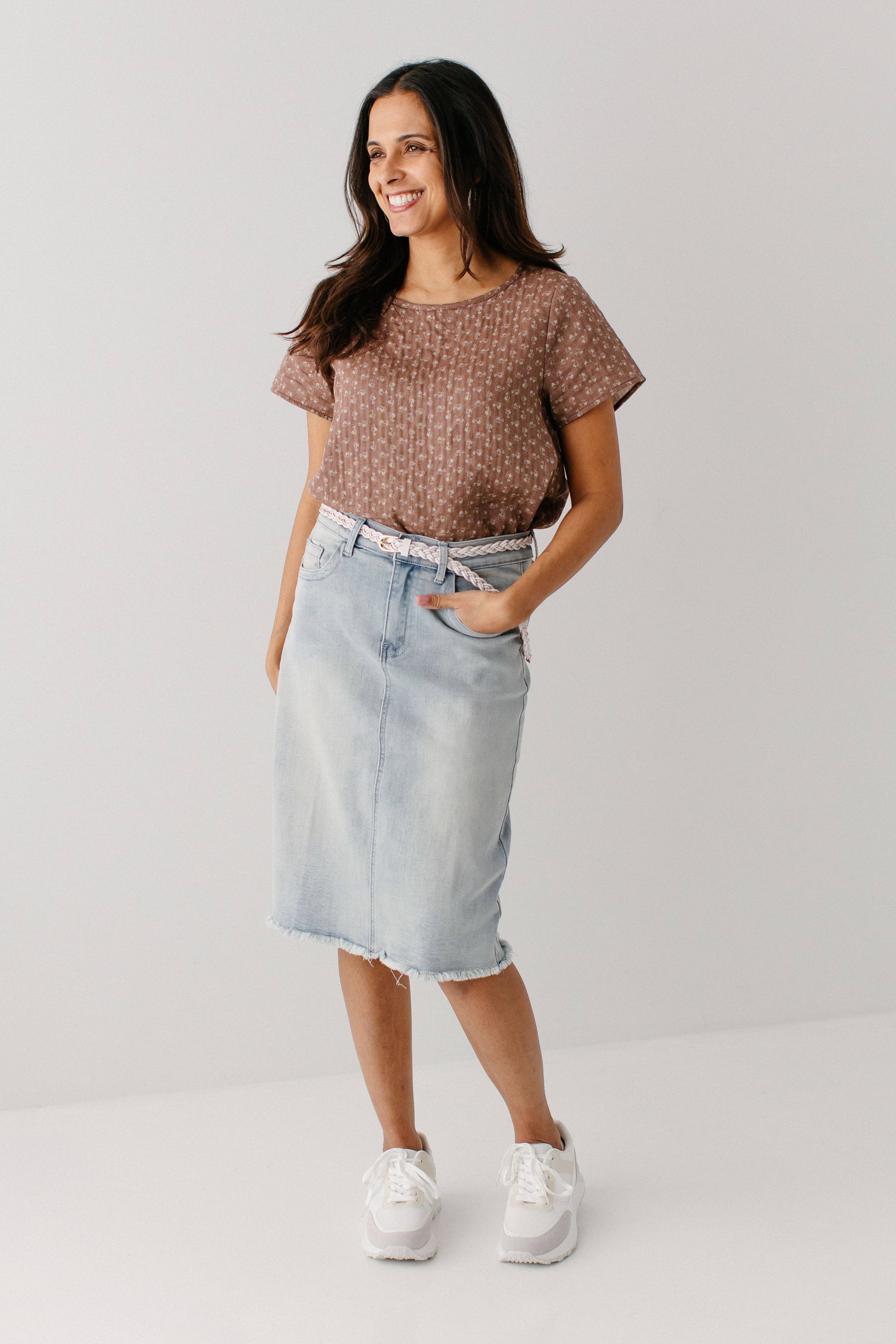 The Main Street Exchange - Wholesale Skirt - Women's - 'Lily' Stretch Denim Knee Length Skirt3