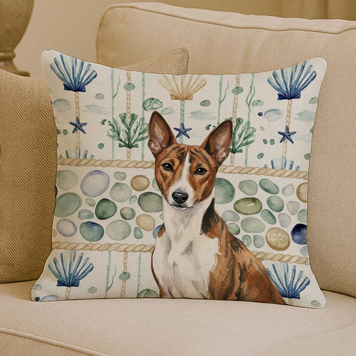 Brindle and White Basenji Coastal Sea Glass Pillow 14x14 WD for wholesale by Caroline's Treasures