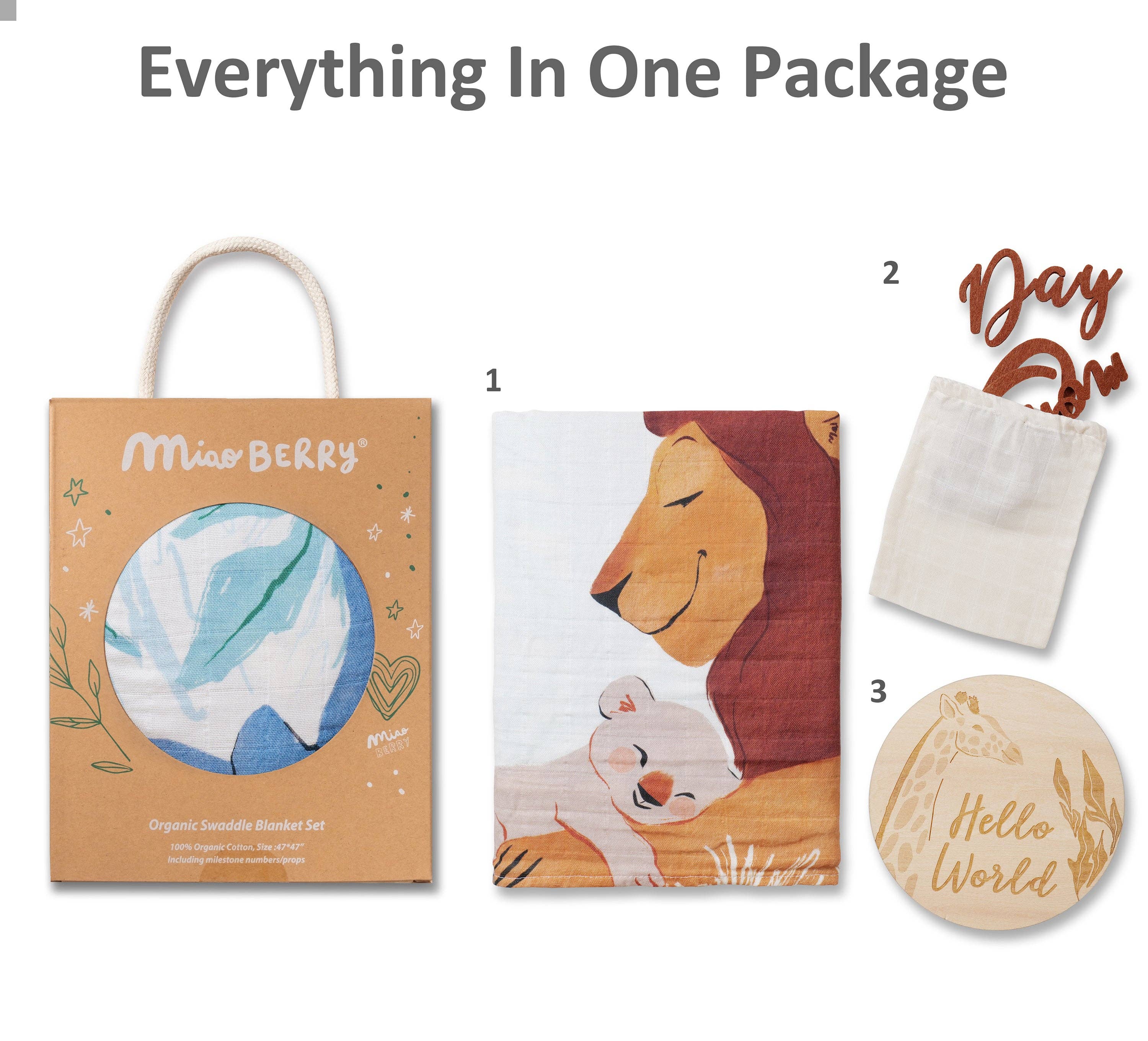 Miaoberry - Venta al por mayor Mantita de momentos - Niños y bebés - Manta de Hitos de Muselina de Algodón Orgánico | Safari (África)7