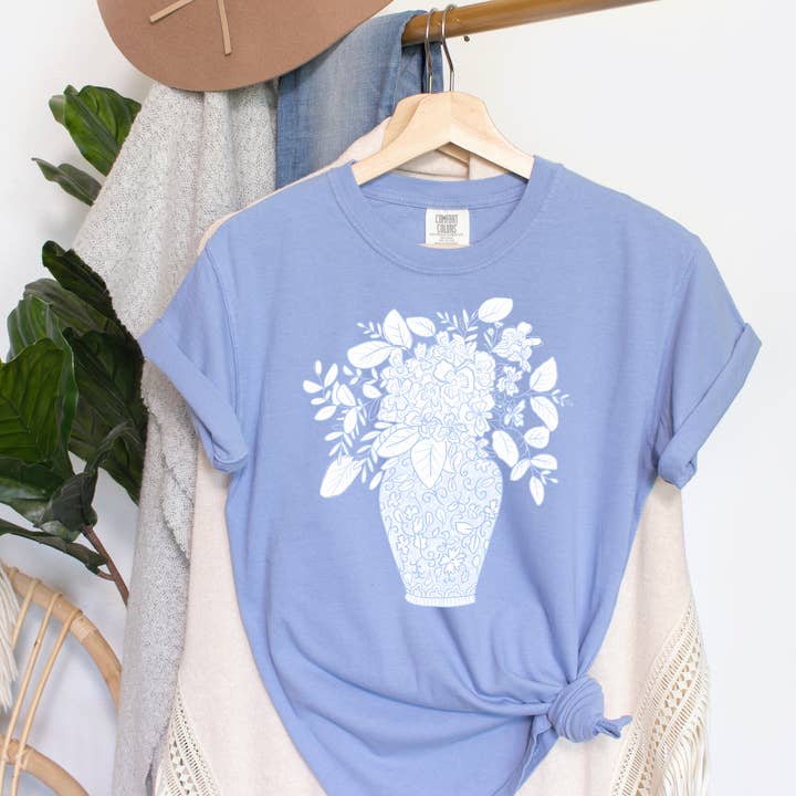 Chinoiserie Vase Comfort Colors Tee for wholesale by The Luna T Company