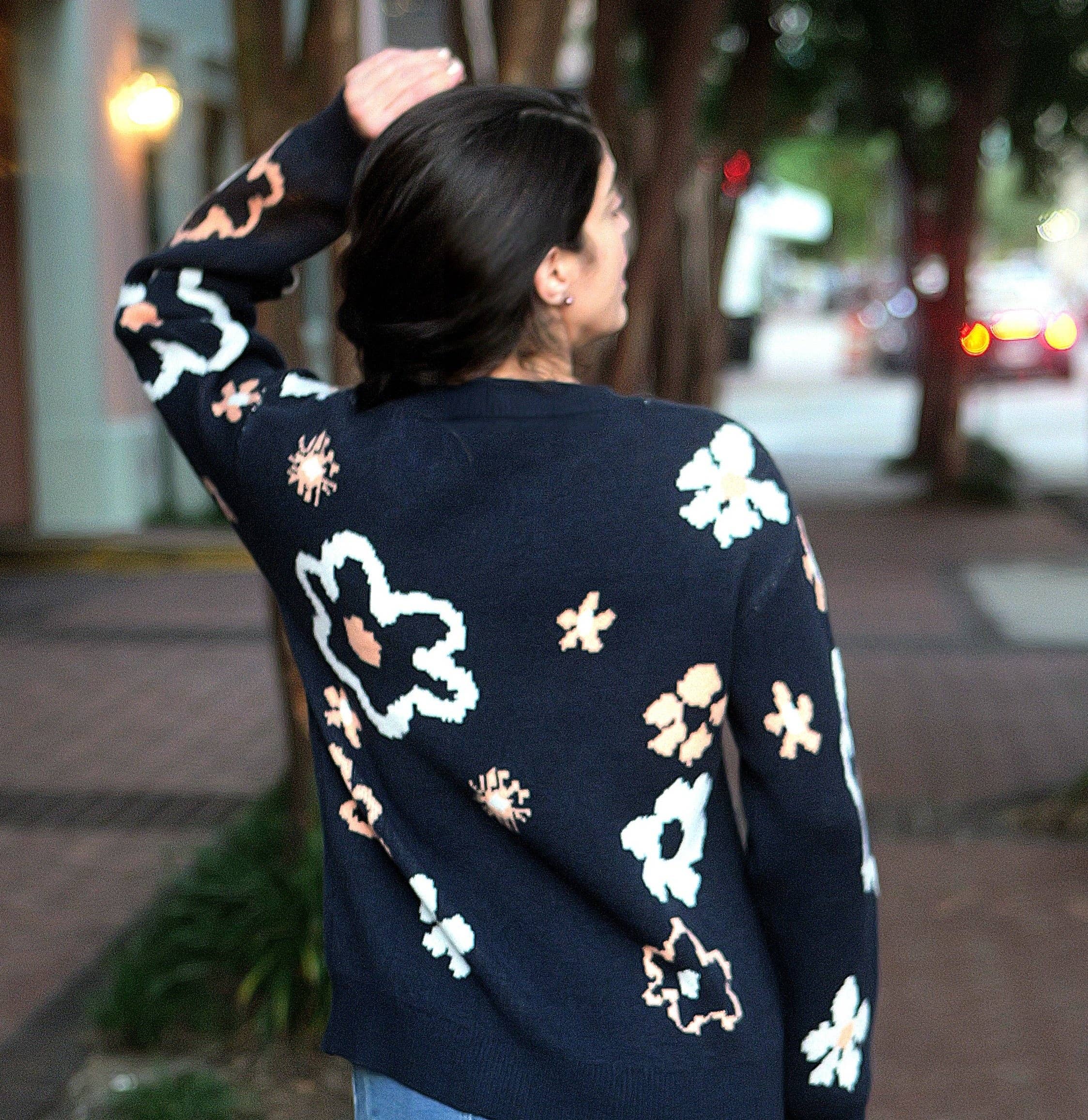 House of Marcel Apparel - Wholesale Knit Sweater - Women's - Daisy Jacquard Knit Sweater 100% Organic Cotton0