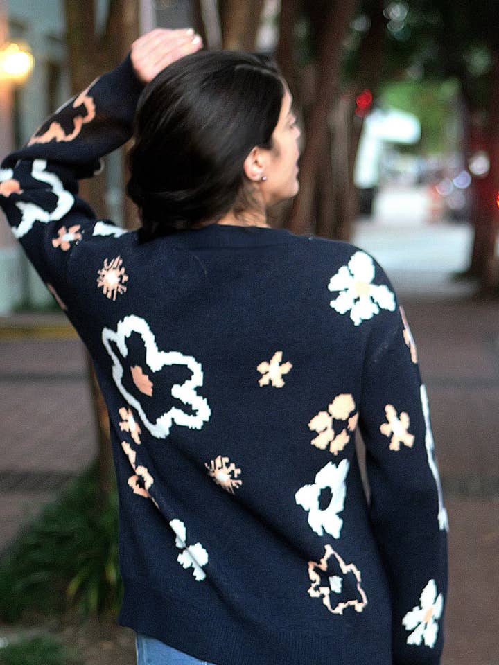 House of Marcel Apparel - Wholesale Knit Sweater - Women's - Daisy Jacquard Knit Sweater 100% Organic Cotton