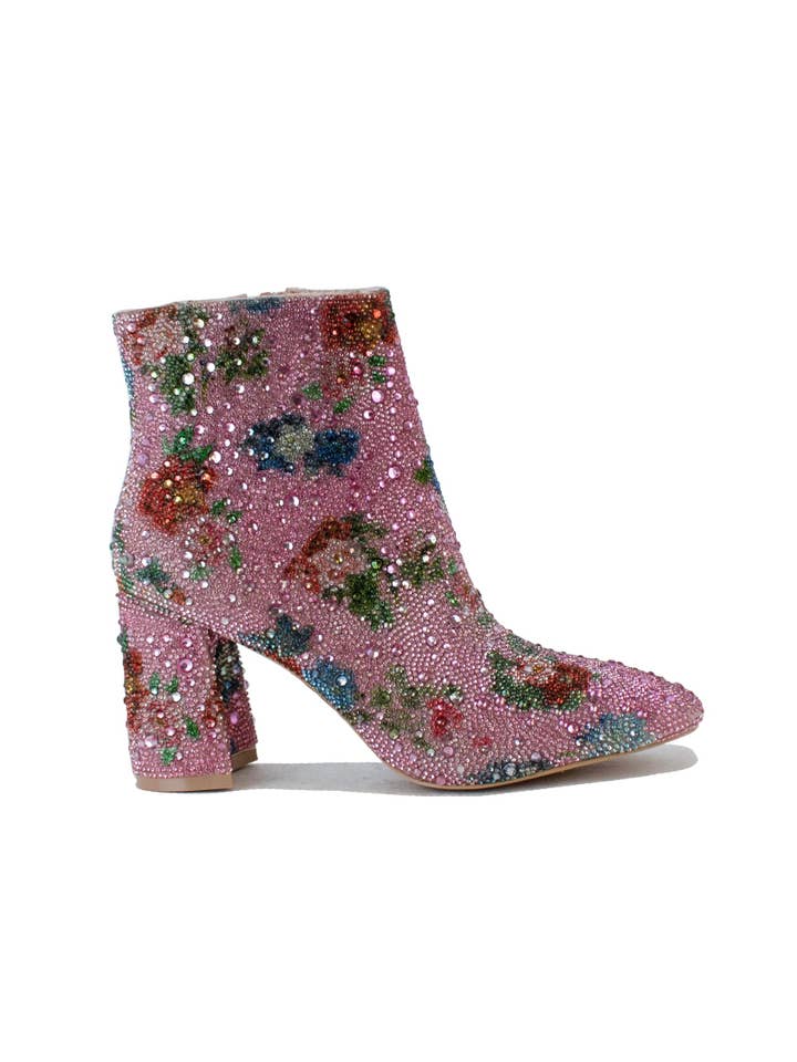 Pink Floral KETSBY-11-R3 Rhinestone Ankle Booties for wholesale on Faire1
